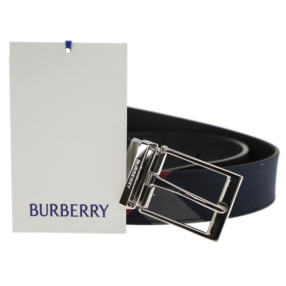 Burberry Louis Reversible Check Belt Navy Grey Size 90 / 36 New - Picture 2 of 6